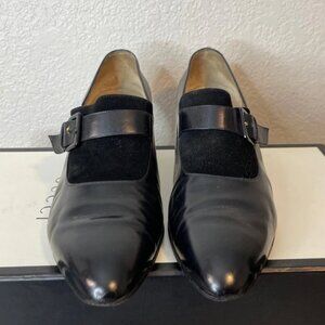 Salvatore Ferragamo 49532 Black Leather Buckle Slip On Pump Heel Women's 9 C